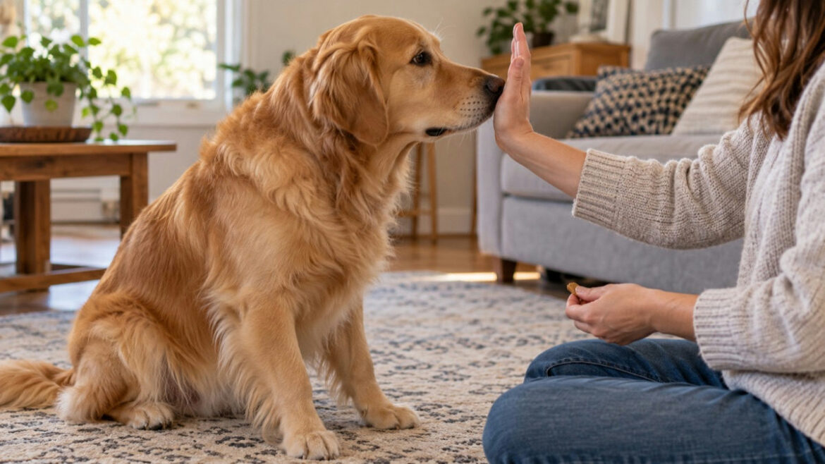 Retriever Hand Target practice with a Golden Retriever touching an empty palm